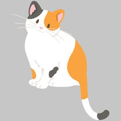 Simple and adorable illustration of calico cat sitting flat colored