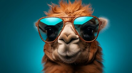 Camel in sunglass shade glasses isolated on solid