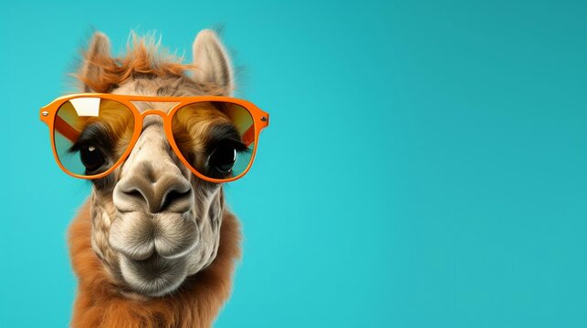 Camel in sunglass shade glasses isolated on solid