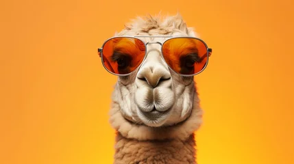 Fotobehang Camel in sunglass shade glasses isolated on solid © joni