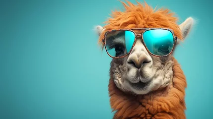 Zelfklevend Fotobehang Camel in sunglass shade glasses isolated on solid © joni