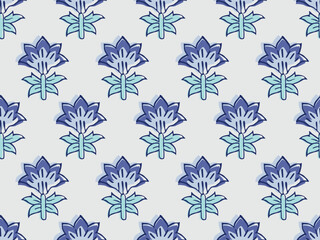 INDIAN BLOCK FLORAL ALL OVER PRINT SEAMLESS PATTERN VECTOR ILLUSTRATION