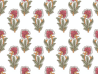 INDIAN BLOCK FLORAL ALL OVER PRINT SEAMLESS PATTERN VECTOR ILLUSTRATION