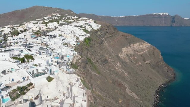 A drone's perspective on Santorini's luxury.