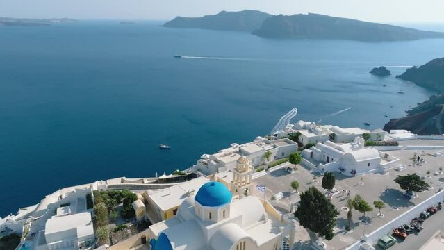Luxury hotels grace Santorini's scenic skyline.