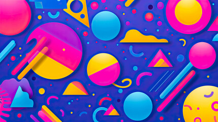 Colorful 90s art collage with bold abstract shapes and colors. For wall art, covers, interior decoration, and background.
