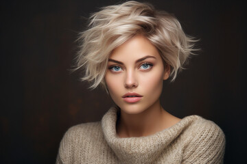 Generative AI portrait of fashion model advertising blond brunette hair paint polish coloring hairstyle © Tetiana