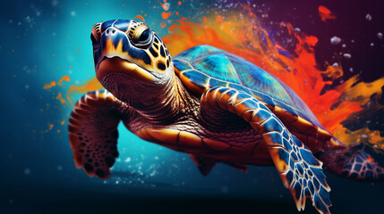 Fototapeta na wymiar sea turtle swimming in water