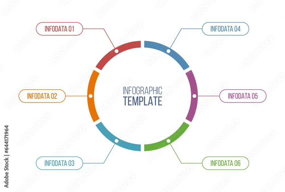 Wall mural infographic vector color template. circular round chart with 6 options, steps or parts. process char