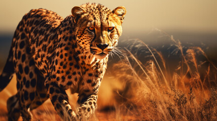 Leopard stalking a herd of Impalas