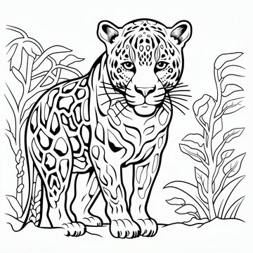 Image of a Jaguar in a coloring page, created with AI
