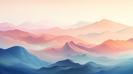 Abstract mountain ranges in morning light, digital watercolor painting