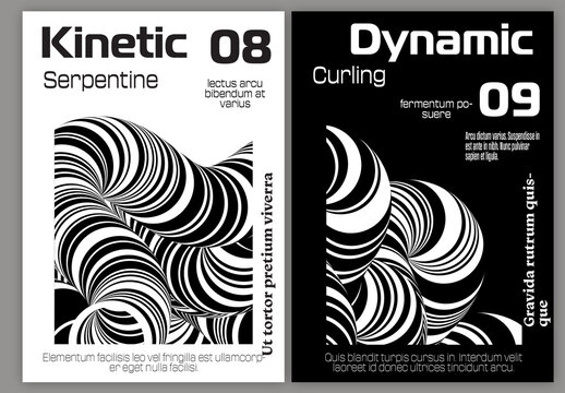 A4 Flyer Abstract 3D Curved Swirling Striped Shape Black And White