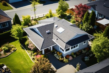Aerial view of a single residential house.