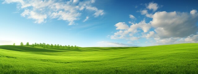 Fototapeta na wymiar Panorama green grass landscape background