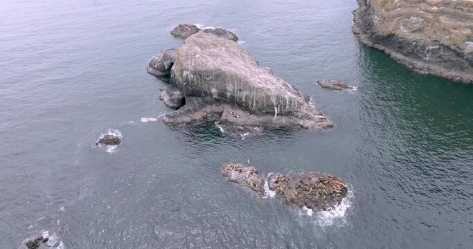 Aerial view of Oregon's fog-shrouded coastline.
