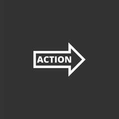 Action arrow simple icon  isolated on black background