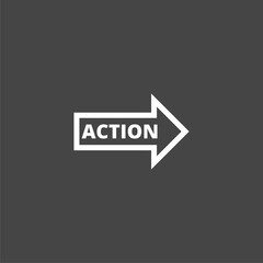 Action arrow simple icon  isolated on black background