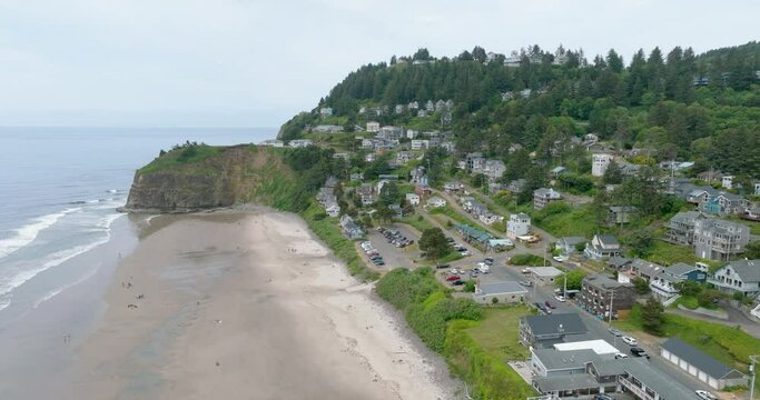 Coastal serenity through a drone's foggy lens.