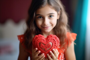 Beautiful girl with a decorative heart in her hands.