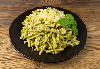 Trofie Al Pesto, Italian Pasta with Pesto Sauce, Traditional Genovese Troffie, Fusilli Pugliesi, Liguria Food
