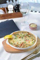 Baked Salmon Fillet in Creamy Sauce with Vegetables, Fish Pie, Casserole