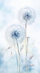 Two dandelions in a blue and white color scheme