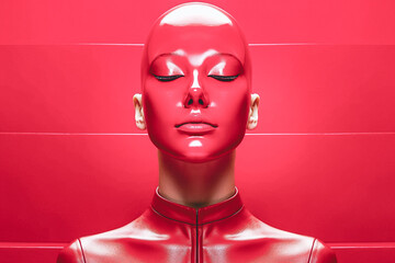 Femme avec masque rose sur le visage, fermant les yeux - obrazy, fototapety, plakaty