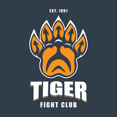 Tiger Fight Club logo design with fire paw symbol
