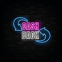 Cash Back Neon Signs Vector Design Template