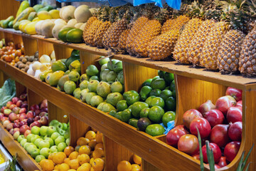 Fresh fruits and vegetables on local outdoor market in Hulhumale 