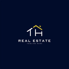 modern TH letter real estate logo in linear style with simple roof building in blue © nururu