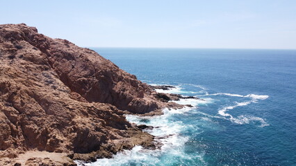 photography with drone of yachts in santa maria beach cabo san lucas california mexico