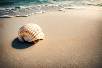 Fototapeta na wymiar Generate an elegant image of a solitary seashell on a pristine beach. 