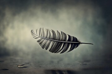 Create a captivating image of a solitary feather drifting in the breeze. 