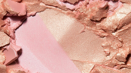 Beauty product texture and crushed cosmetics, pink gold makeup shimmer, blush eyeshadow powder as abstract luxury cosmetic background, generative ai - obrazy, fototapety, plakaty