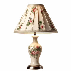 Vintage country style antique table lamp with a beautiful lampshade design isolated on white background, interior design and cottage home decor, post-processed, generative ai