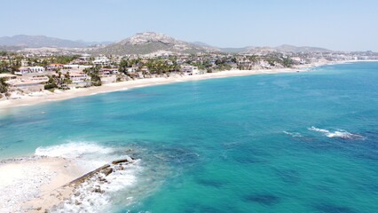 Fototapeta na wymiar photography with drone of yachts in santa maria beach cabo san lucas california mexico