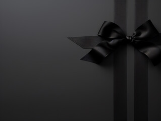 Black ribbon for gift box present on black background, black friday concept