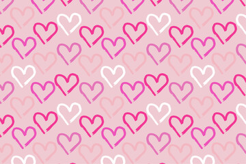 Simple hearts seamless pattern. Valentine's Day background. Hand drawn brush simple heart. Shades of pink. Symbol of love. Romantic vector wallpaper. 