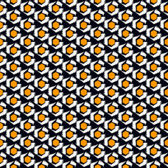 Paint brush hexagons. Hand drawn honeycombs background. Hexahedrons wallpaper. Hives motif. Geometric backdrop. Ethnic digital paper. Web designing. Textile print. Seamless pattern.