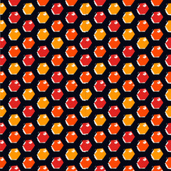 Paint brush hexagons. Hand drawn honeycombs background. Hexahedrons wallpaper. Hives motif. Geometric backdrop. Ethnic digital paper. Web designing. Textile print. Seamless pattern.