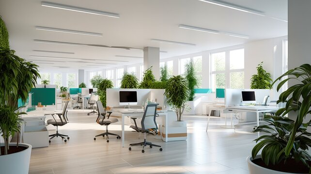 Inspiring office interior design Contemporary style Open workspace featuring Skylight architecture. Generative AI AIG 31.