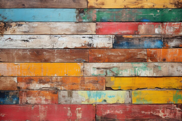 Texture of aged wooden boards with weathered paint. Colored woden planks background