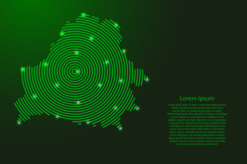 Belarus map from futuristic concentric green circles and glowing stars for banner, poster, greeting card