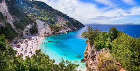 Gordijnen lefkada Ionian island of Greece . best scenic beaches - beautiful Agiofili with turquoise crystal sea near Viasiliki © Freesurf