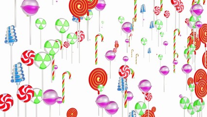 Background of variety of delicious lollipops. A lot of lollipops against a white background. 3D illustration