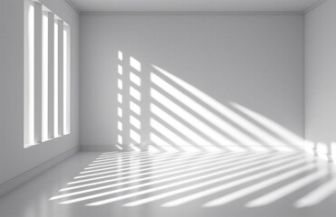 White room interior with sun light cast shadow on the wall,Perspective of minimal design architecture 
