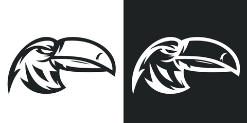 Toucan head isolated on white and black background. Silhouette abstract bird. Template for design mascot, label, badge, emblem or other branding. Vector illustration. © cgterminal