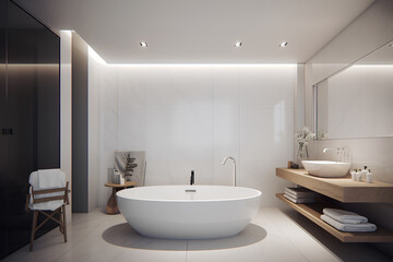 Fototapeta na wymiar Stylish interior of bathroom in modern luxury house.